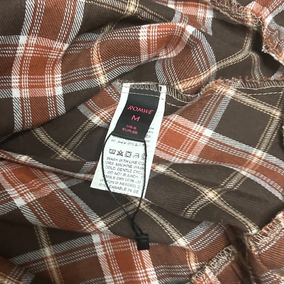 ROMWE Red/Brown Plaid Frilly Dress - Picture 3 of 6